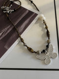 Vintage Beads Stone Butterfly Necklace-Outfit