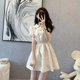 Sleeve Dress Women Elegant Popular Simple Solid Ins Young Ladies Korean Style College Cosy Summer Street Wear New