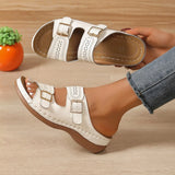 Asia's New Large-Size Carving Belt Buckle Thick Bottom Slippers Women's Slope And Lightweight Outside Wearing Cold
