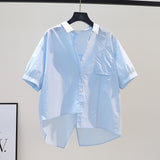 Simple Summer Thin Short-Sleeved Shirt Women 2025 New Fashion Loose Long Pocket Cardigan