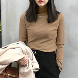 Zingj Spring 2024 Half Turtleneck Jacket Bottom Shirt Women's Letters Embroidered Slim Students Solid Color And Velvet Long Sleeve T-Shirt