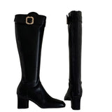 Brown Square Head With Long Boots Woman 2025 New Autumn But Knee High