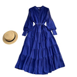 Zingj Dress New V-Neck Single Breasted Chiffon Dress Female French Retro Waist Show Thin Big Place A Word Long Skirt