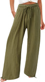Casual Trousers Solid Color Lace Wide