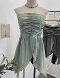 Real Shooting Niche Hottie Sexy Breast-Wearing Waist Folded Open Fork Water Washing Denim Wrapped Breastless Sleeveless Top