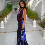 Women's Clothing 2025 New Digital Printing Sexy Hanging Collar Long Mid-Long Dress