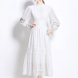 French Women Wear Court Style Dress To Close The Waist Thin Hollow Lace Splicing Holiday