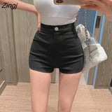 Women Skinny High Waist Summer Sexy Pockets Black White Bottom Clothing Solid Simple All-match Hot Street Elastic