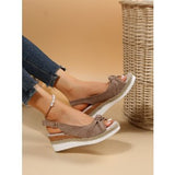 Women's Sandals Fish Mouth Bows Buckle Fashion Sandals Slopes And Thick-Soled Beach Women's