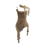 Shooting Lace Suspension Sheaf Vest Women's Summer Thin Irregular Lotus Leaf-Side Ribbon Slime Blouse