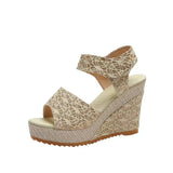 Summer New Slope And Fish Mouth Sandals Women's Casual Loose Cake Thick-Sed High-Heeled Magic Sticker Women's