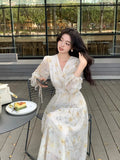 Xixi 2025 Spring New French Temperament Printed High-Rise Long Sleeves With Thin Coat Dress