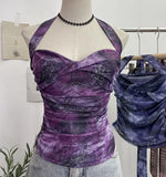 Solid Shot Tie-Dye-Dyed Denim Print Folding Mesh Sling Sling Sling Neck With Bow Striped Backwear