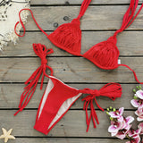 Three-Point Strap Bikini Solid Color Low-Waisted Split Swimsuit Woman 2025 New