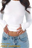 Women Spring Fall Casual Slim Fit Basic Crop Tops Solid Color Long Sleeve Crew Neck Pullover Tight Tee Shirts