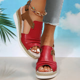 Fish Mouth Slope Heel Sandals Large-Size Folded Belt Buckle Bottom Hemp Rope Soles Women's Sandals In The Summer Of