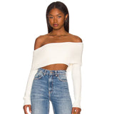 Zingj New One-Line Shoulder Off-The-Shoulder Long Sleeve Short Knit Top Female