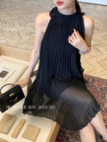 Xixi 2025 Summer New Temperament Elegant Round Collar Sleeveless Dress Senior Sense Short Dress Women