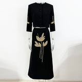 New Temperament Flower Heavy Industry Nails Seven-Sleeved Jacket Jacket Mid-Long Half Skirt