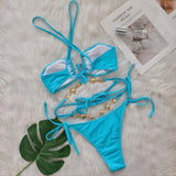 Zingj Crystal Diamond Bikini Hanging Neck Cross Strap Split Body Women's Swimsuit Beach Vacation Swimsuit New