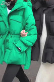 Korean Fashion Green Warm Parkas Coat Thicken Oversized Jackets Casual Parkas With Pocket Women Winter Coat