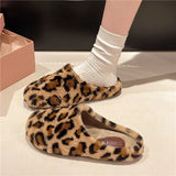 2025, The New Autumn And Winter Can Wear A Foot Pedal Korean Version Of The Female Slippers Leopard-Print Flat-Bottomed Haired Female