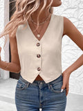 Women's Cotton Buttonless Sleeveless V Collar Vest Vest Women's