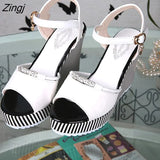 Summer Women's Platform Wedges Waterproof Sandals 10cm Super High Heel Women Shoes Gingham PVC