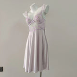 Embroidered Small Flower Long Sling Aja Skirt Girl New Light Luxury Sexy Ice Silk Thin Belt Steel Ring Pyjamas