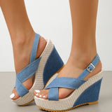 Zingj Platform Heel Sandals 2024 Size Denim Cross Buckle