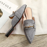 New Sharp-Headed Cold Half Slippers Women's Head Flat Bottom Wearing Casual Size 41-42 Muller