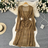 Zingj Spring And Summer Leisure Cardigan Dress Female Feeling Hollow Out Travel Vacation Wind Open Fork Long Shawl