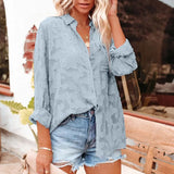 See Through Jacquard Mesh Shirts Women Long Sleeve White Tops 2023 Women's Elegant Streetwear Button Down Blouse
