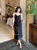 Xi Xi Summer Dress New Three-Dimensional Nail Bead High Waist Vertede Hanging Dress Senior Feeling Dress Women