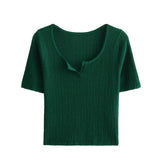 New Spring Style Open-Necked Half-Sleeved Sweater Shows Thin Solid Color Sweater