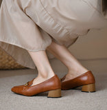 Retro Square Head Single Shoe Heel Thick Heel 2025 Spring And Autumn New Women's Foot Small Leather Shoes Women's