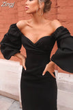 Elegant Pure Color Latern Sleeves Bodycon Dress for Women Party Clubwear Formal Midi dresses Mujer Casual Streetwear
