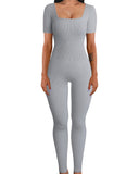 And Summer Threaded Collar Hips Sexy Yoga Sports Long-Sleeved Short-Sleeved Jumpsuit Trousers