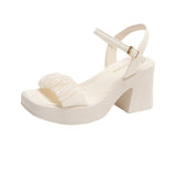 Summer New Temperament Buckle Thick Heel Sandals Women Wear Korean Side Casual High-Heeled