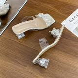 Transparent Crystal Diamond-Embossed Coarse Slippers Women's Shoes 2025 New Summer Outside The Water Drill High-Heeled