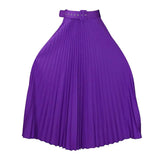 High Waist Pleated Long Skirt With Belt- Outfit