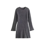 And Autumn New Women's Temperament Pure Color Familiar Round Collar Knitted Long-Sleeved Dress