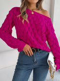 Real Shooting Autumn And Winter Leisure Feathers Hollow Word Collar Shoulder Lantern Sleeve Sweater Women's