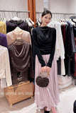 Xixi 2025 Autumn White Standard Elegant Temperament Chiffon Neck Thin Knitted Small Shirt