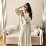 Loose Knitted Suit Women 2025 Autumn And Winter New Zipper Sweater + Fishtail