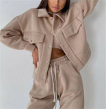 Solid Women's Dress Loose Waist Trousers Casual Long Sleeve Two Sets Single Buckle Coat Jacket