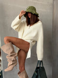 Street Style Ultra-Loose Zipper Sweater Female High-Collar Open Fork Design Fashion Personality Fried Street Autumn And