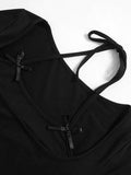 Solid Halter Bow Decor Long Sleeve Tee-Outfit