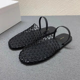 Retro Hollow Fishing Net Woven Sandals Women 2025 New Flat Bottom Comfortable Casual Slippers