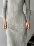 Zingj Sexy Elegant Dress Solid Color Long Sleeve Round Neck Wrap Hip Long Skirt Women's